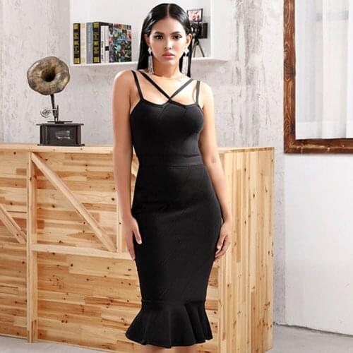 2020 Summer Women Fashion V-Neck Fine shoulder strap Bandage Dress Bodycon Sexy Black Party Dress