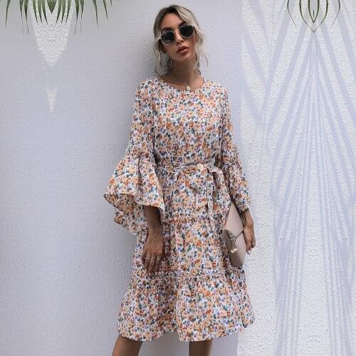 Floral Print Long Sleeve Dress Women Summer 2021 Fashion Vintage Boho Midi Dresses Elegant Casual Ladies Slim Sweet Clothes Fall