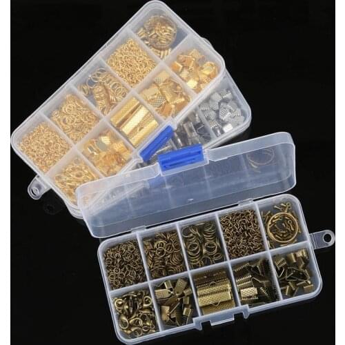 1Box 3 Colors Lobster Clasps Ears Hooks Jump Rings Extender Chains Tail Chain Clip DIY Jewelry Findings Making Box Beads Kit