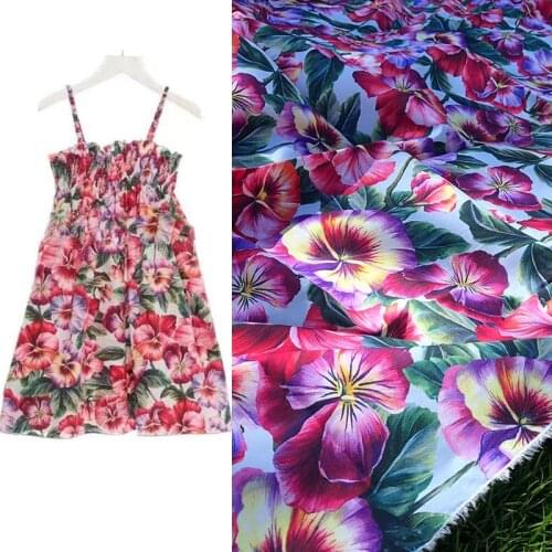 100X145cm Fashion Sicily Purple Flower Morning glory Printed Cotton Fabric For Woman Summer Dress Blouse DIY Sewing