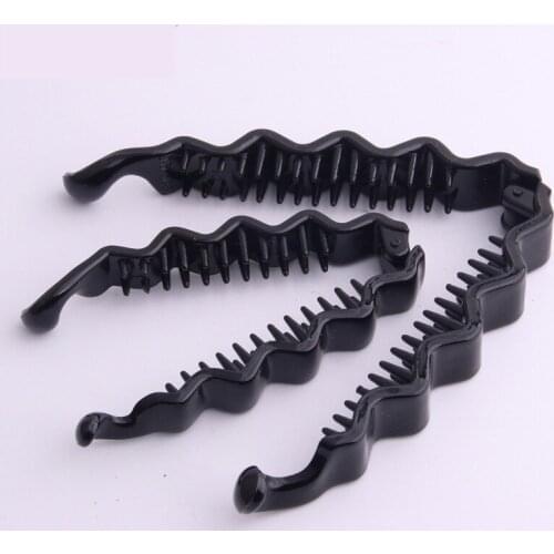 2 Pieces/lot Banana Hairpin for Women Abs Plastic Hair Clips Solid Black Wave Banana Hair Clip Hair Accessories for Lady