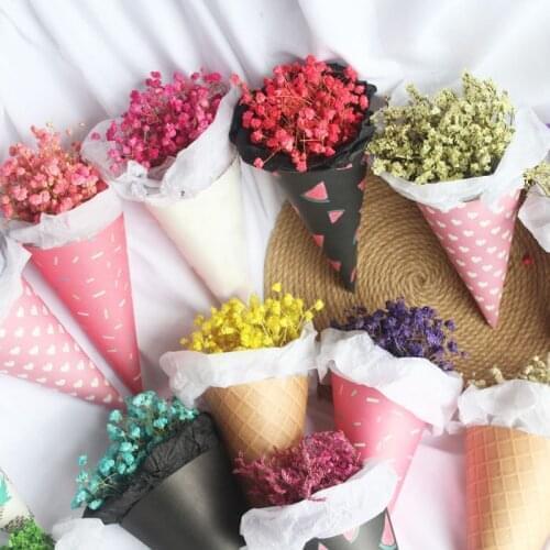 20pcs Ice Cream Cone Flowers Wrapping Paper Gift Packaging Paper Flower Cones Holder Bouquet Wedding Decoration Florist Supplies