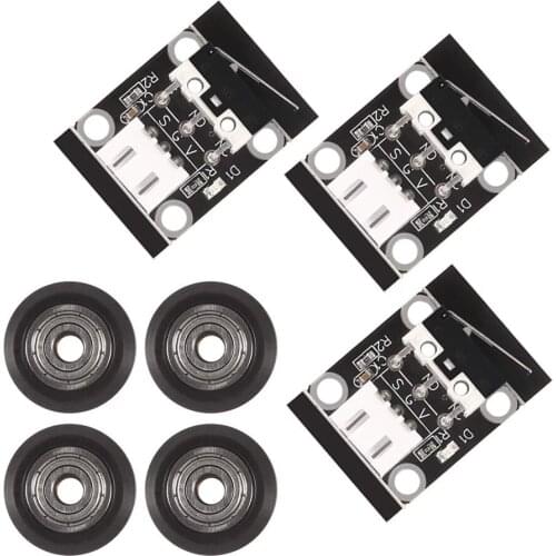 3PCS 3D Printer Part Accessories Limit Switch Mechanical Switch Module Endstops Switch with 4PCS Rail Pulleys For RepRap CR-10