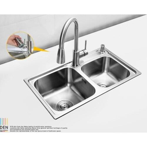 680*390*220mm) 304 stainless steel Brushed Sink Mixer Undermount Double Bowl Sink Set For Kitchen Rectangular Sink Cobbe