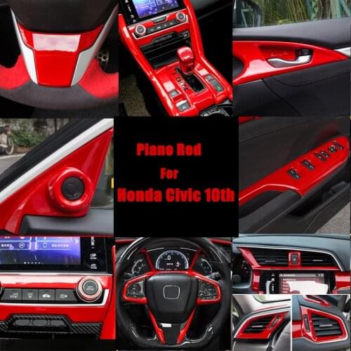 For Honda Civic Sedan 10th Gen LHD 2016-2019 Interior Molding Accessoires Piano Red ABS Decroation Cover Trims