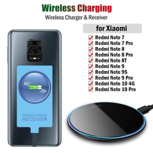 Qi Wireless Charger & Receiver for Xiaomi Redmi Note 7 8 8T 9S 9 10 Pro Wireless Charging Adapter USB Type-C Connector