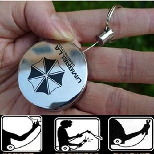 EDC High Resilience Steel Wire Rope Chain Recoil Metal Retractable Alarm Key Ring Anti Lost Keychain Badge Reel Belt Clip FW098