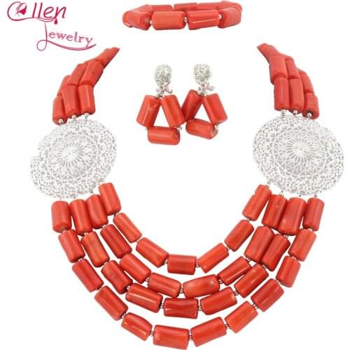Graceful African Nigerian Wedding Beads Jewelry Sets African Coral Beads Necklace Bracelet Earrings jewelry Sets TL1556