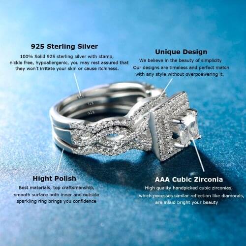 TKJ Jewelry 2020 Silver 925 Set Women Ring Wedding Accessories 3pcs 5*5mm Zircon Princess Cut