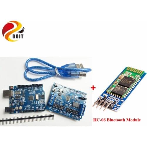 Bluetooth Controller Kit with Arduino UNO R3 Development Board+Motor Driver Board+HC-06 Module for Robot Tank Car Chassis