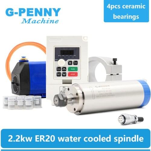 2.2kw water cooled spindle kit CNC spindle motor 80*230 & 2.2kw VFD inverter & 80mm bracket & water pump & 8 pcs 0.008mm collets