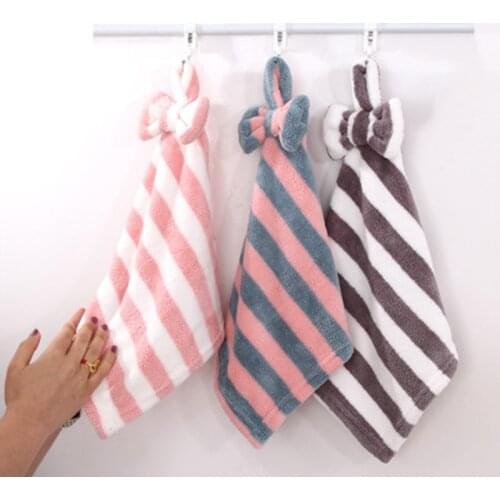 Bow Tie Coral Velvet Hanging Hand Towel Cleaning Cloth Pink Bowknot Hanging 30cm X 30cm, 1 Piece