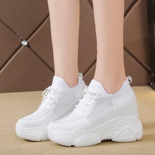 Rimocy Breathable Air Mesh Chunky Sneakers Women 2021 Spring Summer Knitted Height Increasing Shoes Woman White Casual Footwear