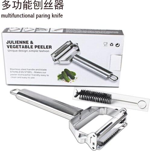 Multifunctional kitchen toolsDouble-head multi-function vegetable cutter grater shredding peeling knife with brush potato masher