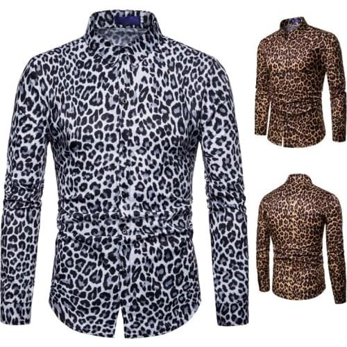 Mens Nightclub Leopard Print Shirt High Quality Long Sleeve Shirt Male Social Casual Party Shirt Chemise Homme Dress Shirt