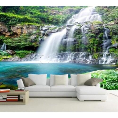 Beibehang Wallpaper custom 3D mountain forest waterfall lake landscape photo decoration mural wall living room TV background