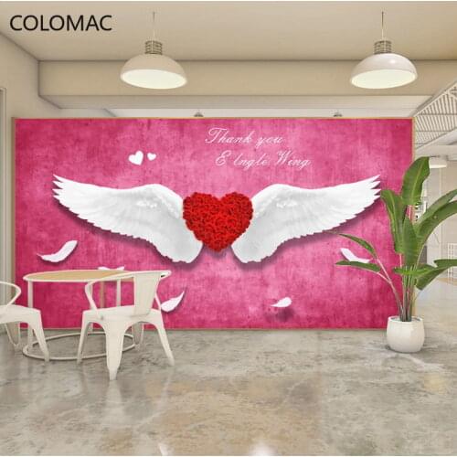 Colomac Custom KOL Pink Wings Wallpaper Beauty Salon Mural Milk Tea Shop Mural Vinyl Wall Papers Home Decor Drop Shopping