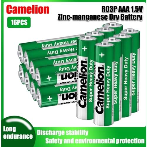 16pcs Original Camelion R03P 1.5V AAA Zinc-manganese Dry Battery No Mercury Dry Battery For Electric Toy Flashlight Clock Mouse