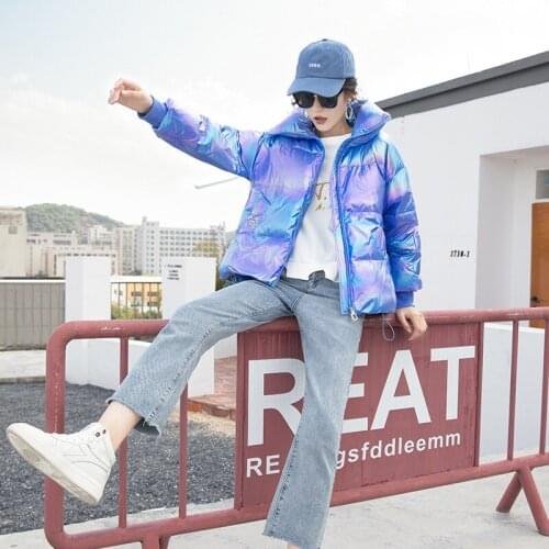 New style down jacket women short white duck down bright fabric fashion Korean down jacket women thick winter