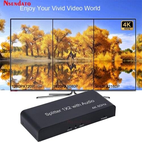 4K 60HZ HD 2.0 Splitter 1X2 with Optical Spdif 3.5mm Stereo Audio Extractor Video Converter Adapter Laptop PC 1 To 2 TV Monitor