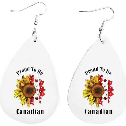 Faux Leaher Earrings -Canada Sublimation With Sunflowers Canada Day Print