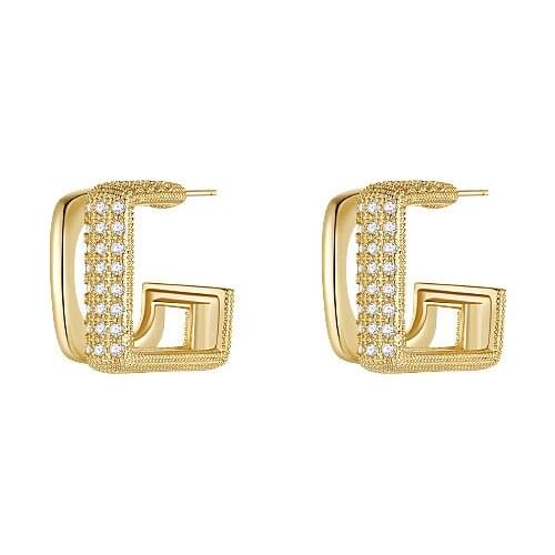 SRCOI Delicate Bling Zircon Square Earrings For Women Gold Silver Color Copper Geometric Rectangle Hoop Earrings Vintage Style