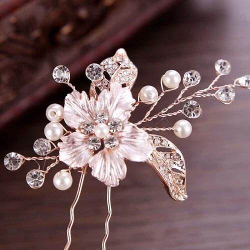 Handmade Rose Gold Leaf Wedding Hair Vine Crystal And Pearls Women Hair Pin Clip Diamante Bridal Hairpins For Bridesmaid Jewelry