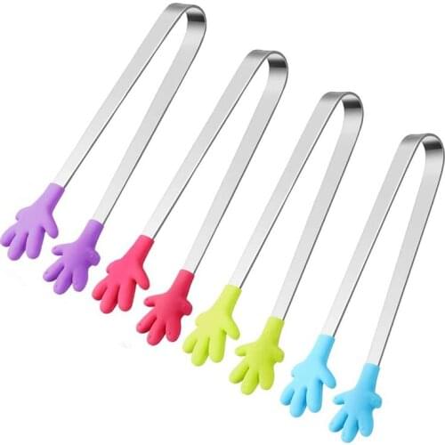 Silicone Food Tong Stainless Steel Handle Utensil Creative Hand Shape Ice Tong Kitchen Cooking Tools Mini Silicone Food Clip