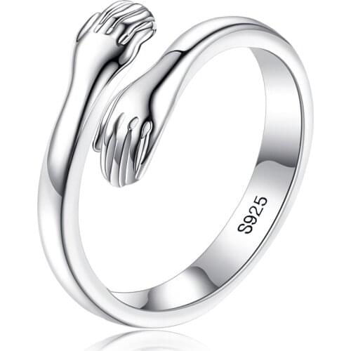SILVERHOO Hand made Finger Ring For Women 925 Sterling Silver Both Hands Hug Shape Rings Simple Warm And Sweet Gift Fine Jewelry