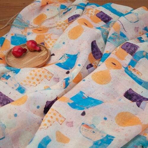 High quality natural pure ramie fabric Geometric printing patchwork Designer custom skirt shirt dress sewing