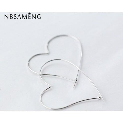 NBSAMENG 100% 925 Sterling Silver Earring 4.5cmX5cm Hollow out Hoop Heart Stud Earrings For Women Jewelry Gift Prevent Allergy