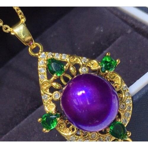 Natural Freshwater Pearl Pendant Female 11mm Large Particle Purple Pendant Fashion Jewelry Gift Emerald Zircon