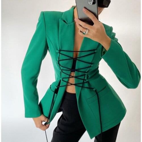 Lace-Up Temperament Complexion Slim Solid Color Suit Lapel Coat Waist Sexy Women Autumn Blazer Jacket Fashion Casual Cardigan