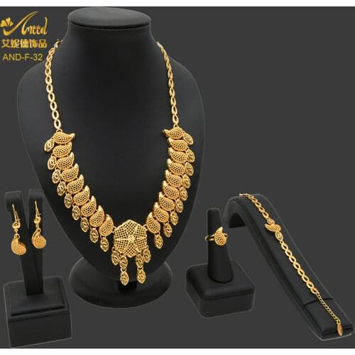 Copper Gold Color African Jewellery Women’s Jewelry Set Wedding Necklace Earrings Bracelet Ring Sets Nigerian Dubai Jewelri Gift