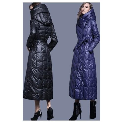 Women 2020 Winter New White Duck Down Coat Female X-long Solid Color Thicken Warm Hooded Outwear Ladies Slim Overcoats P142
