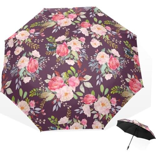 Sun Umbrella 8K Windproof Ultra Light Three Folding Umbrella Rain Women Flower Anti UV Parasol Paraguas Dropshipping