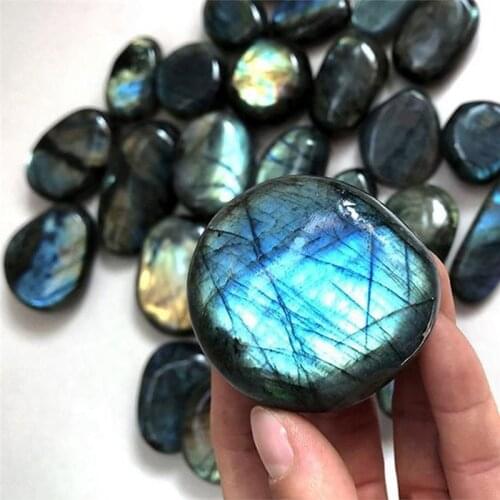 1pcs Natural Labradorite Polished Moonstone Fish Tank Garden Flowerpot Ornaments