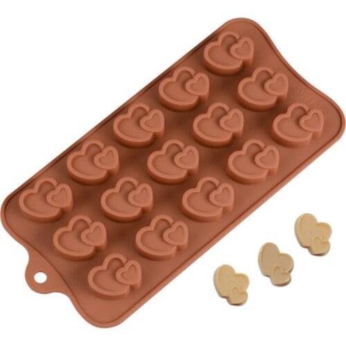 15 Cavity Double Heart Shaped Silicone Chocolate Mold DIY for Cakes Pudding Jelly Dessert Bakeware Decorating Mould Baking Tools