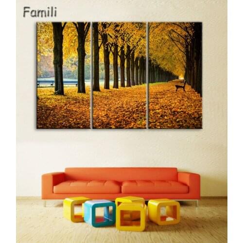 3pcs Modular Tableau Wall Art Home Decoration Landscape Autumn Tree Canvas Painting Art Pictures Posters Printed No Framed