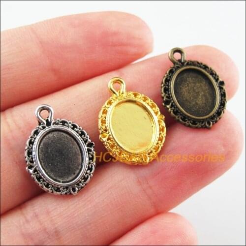 30Pcs Retro Tibetan Silver Gold Antiqued Bronze Tone Oval Picture Frame Charms Pendants 13.5x18mm