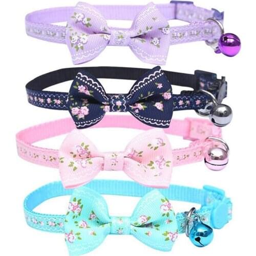 4PCS Cat Collar Small Floral Cat Collar Safety Quick Release With Bell Cat Collar Adjustable Cat Collar With Bowtie