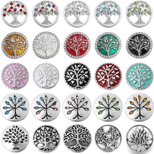 6pcs/lot DIY Snap Jewelry Crystal Metal Tree of Life 18mm Snap Buttons Fit 18mm Silver color Metal Snap Button Bracelet Jewelry