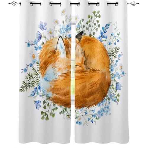 Animal Watercolor Sleeping Fox Modern Blackout Curtains For Living Room Bedroom Window Treatment Blinds Drapes Kitchen Curtains