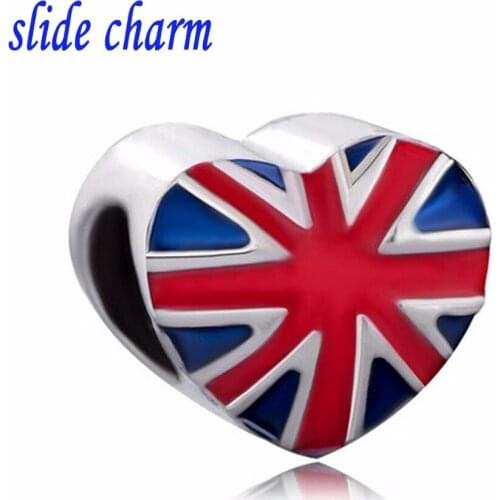 Slide charm Free shipping New European flags formula Fashion Peach Heart I Love British charm beads fit Pandora bracelet