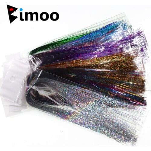 Bimoo 50Packs Flashabou Holographic Tinsel Flash Minniw Pike Saltwater Steelhead Streamer Fly Tying Material 0.35MM Silver Gold