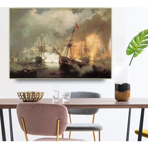 Citon Ivan Aivazovsky《Sea Battle》Canvas Art Oil Painting Artwork Poster Picture Wall Decor Home Interior Living room Decoration
