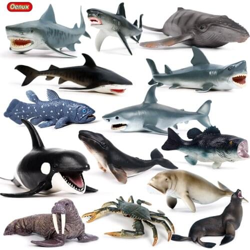 Oenux Sea Life Underwater World Whale Shark Crab Turtle Action Figure Aquarium Ocean Marine Animals Model PVC Education Kids Toy