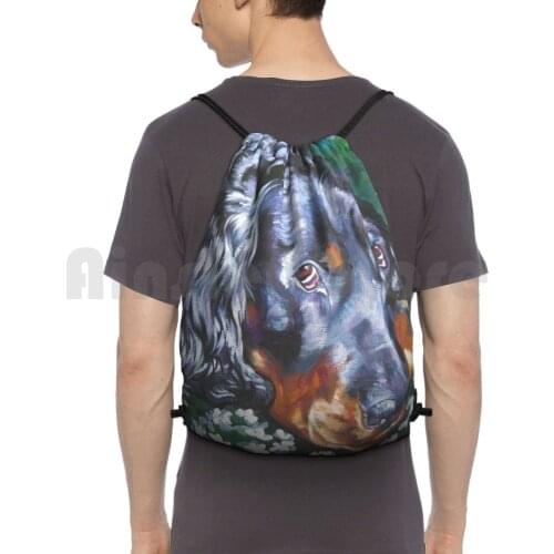 Gordon Setter Fine Art Painting Backpack Drawstring Bags Gym Bag Waterproof Gordon Setter Setter Fine Art Painting