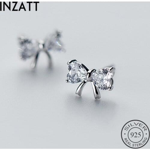 INZATT Real 925 Sterling Silver Zircon Bow-knot Stud Earrings For Fashion Woman Cute Fine Jewelry MInimalist Accessories Gift