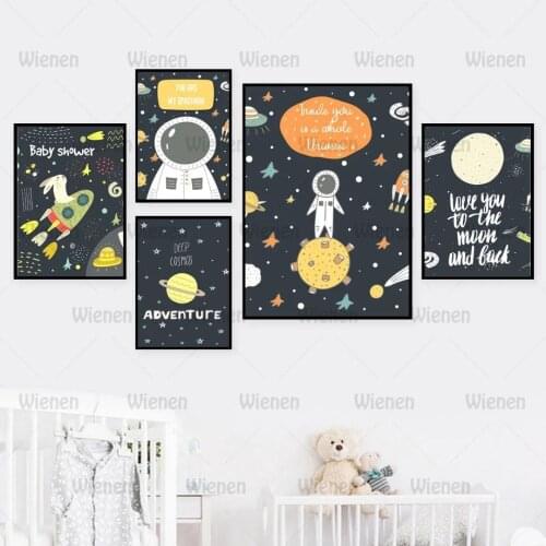 Canvas Painting Space Astronaut Planets Rocket Quotes Posters and Prints Wall Art Painting Wall Pictures Baby Kids Room Decor